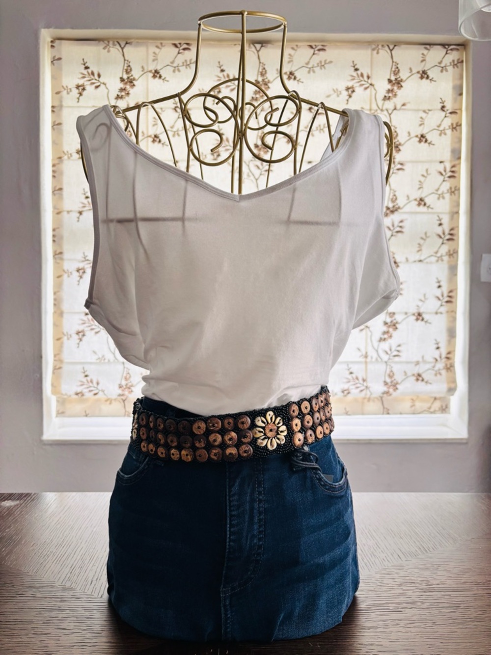 Boho Wood Bead Shell Belt Artisan Festival Anthropologie Style